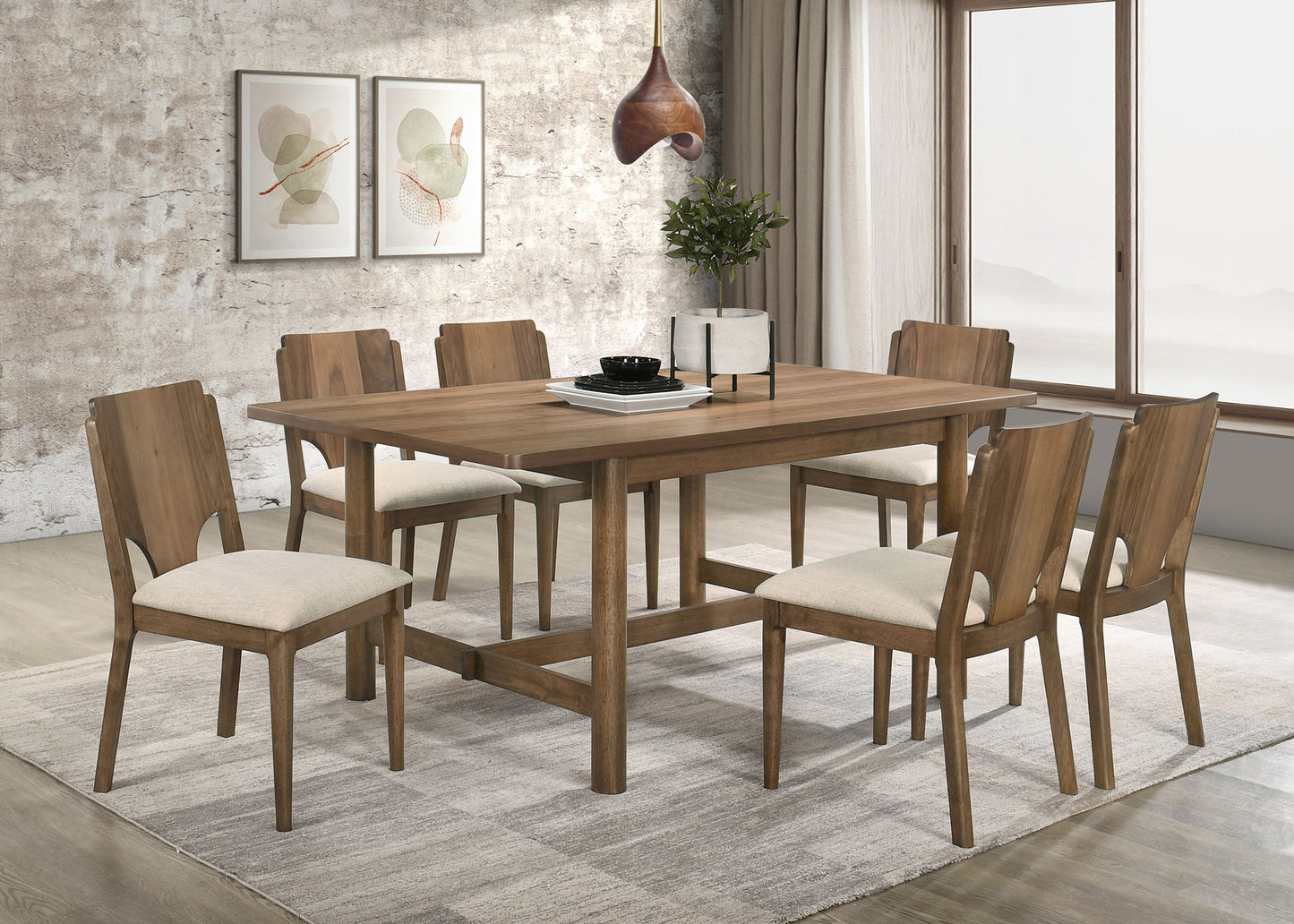 Brenley 71-inch Walnut Wood Dining Table with Trestle Base and Rounded Edges