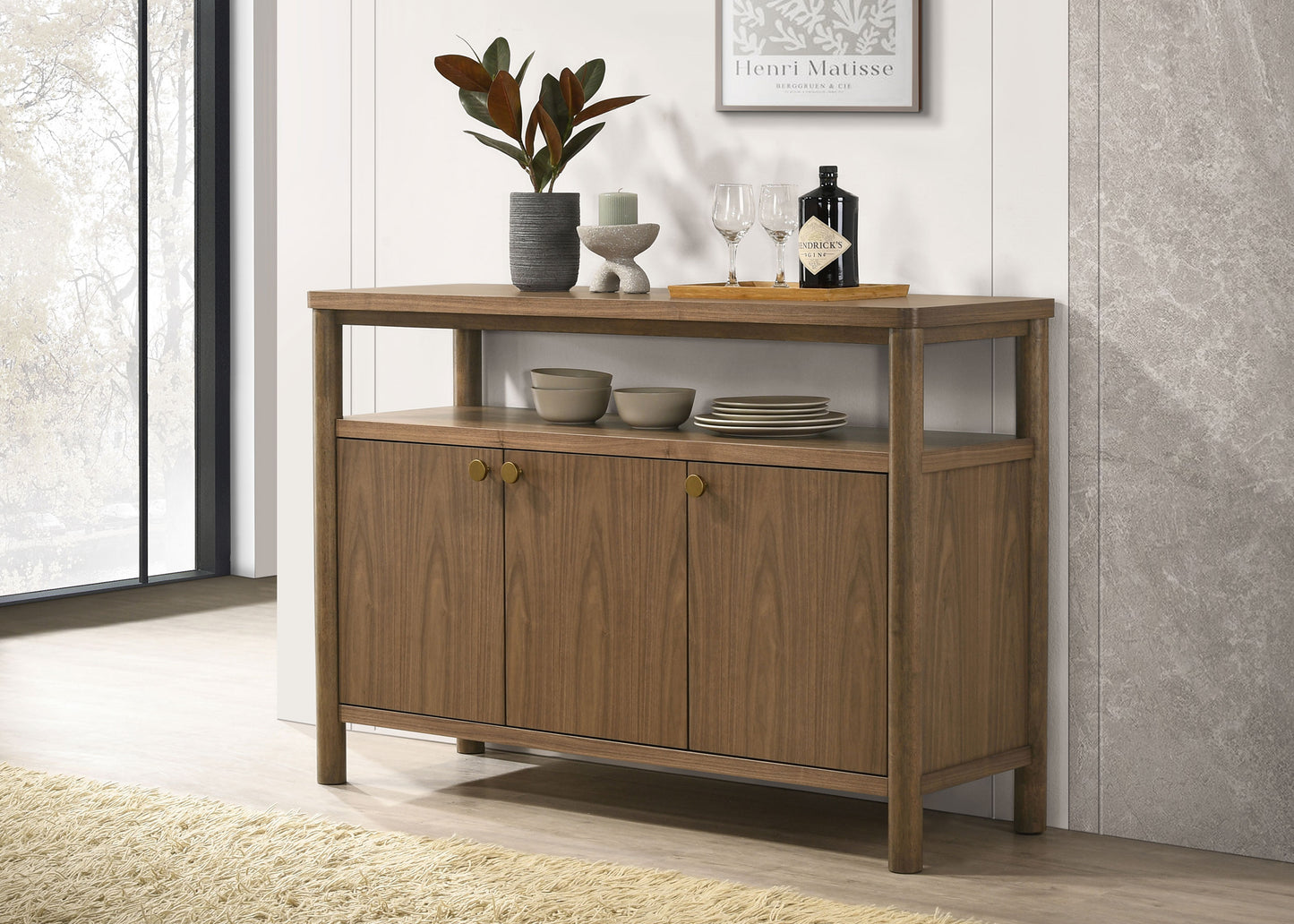 Everett Modern 3-Door Sideboard with Shelf Walnut Brown