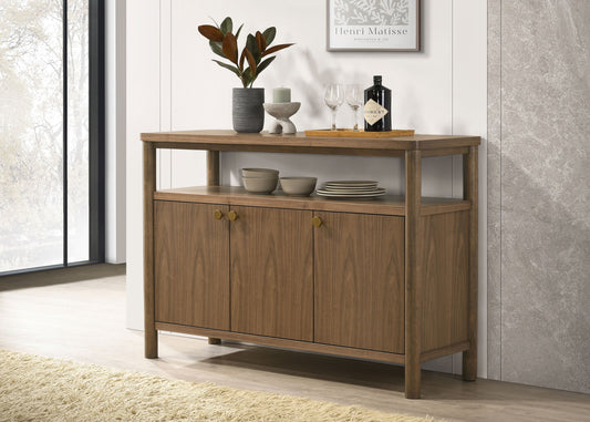 Everett Modern 3-Door Sideboard with Shelf Walnut Brown