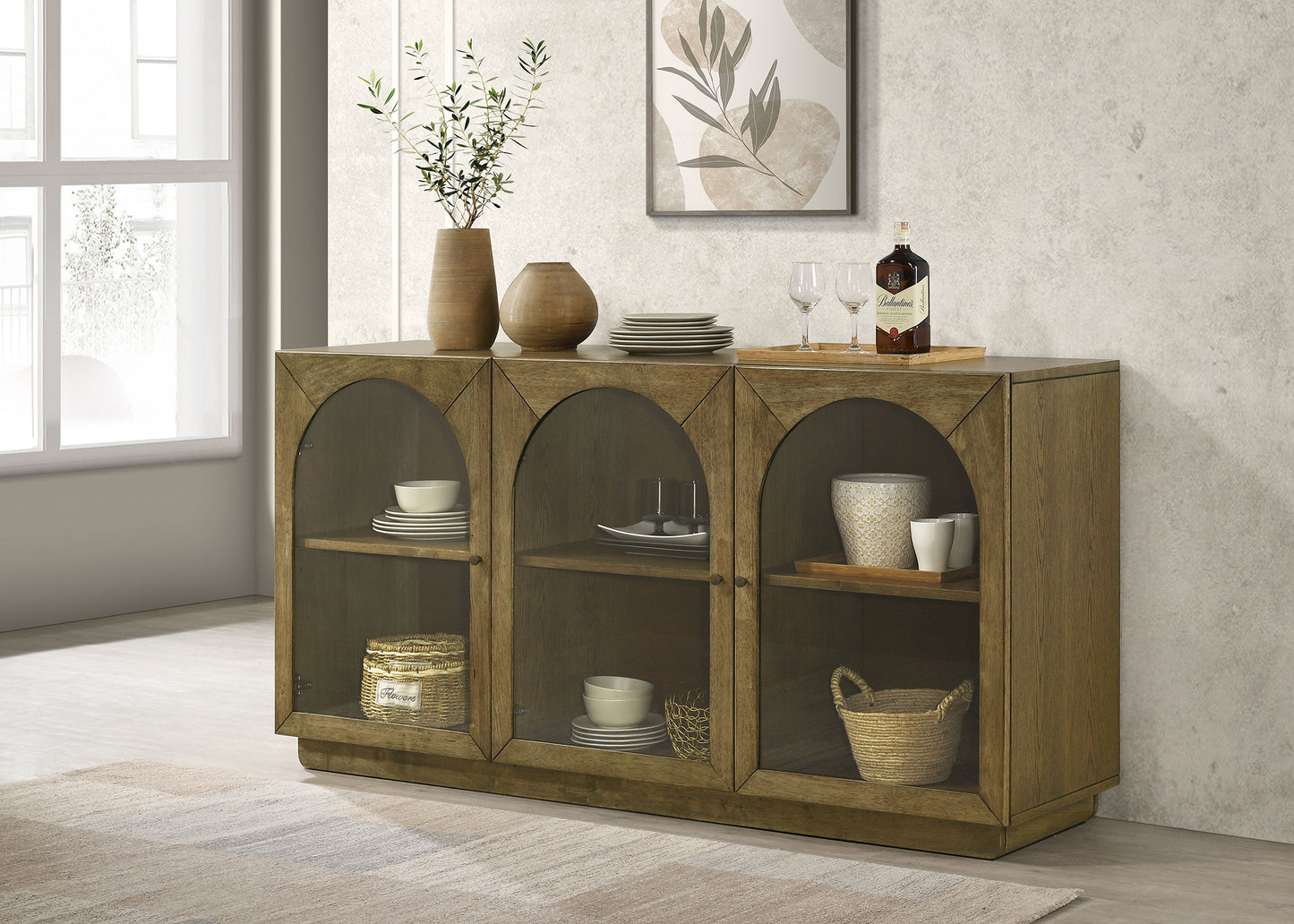 Kingsport 71-Inch Display Sideboard with Glass Panels and Shelves