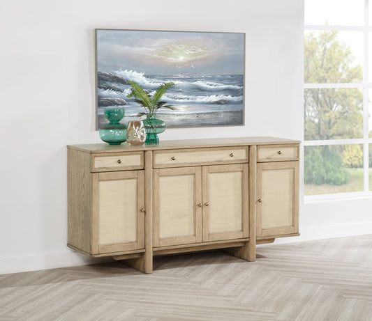 Calista Beige Oak Sideboard with Woven Cane Doors and Drawers