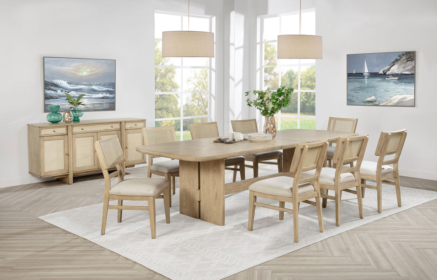 Calista Beige Oak Sideboard with Woven Cane Doors and Drawers