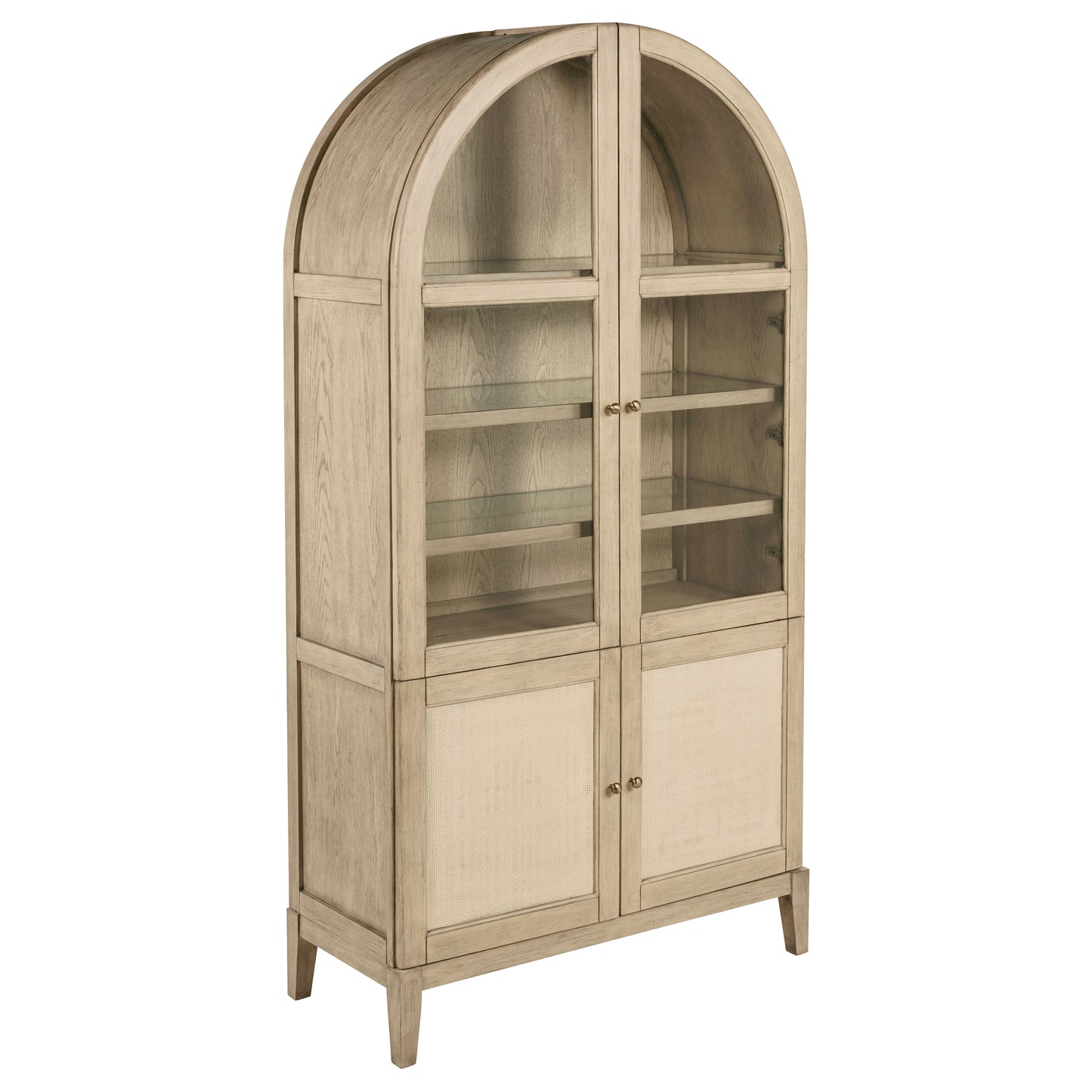 Marbella Vitrine Cabinet with Glass Doors and Cane Storage Beige Oak