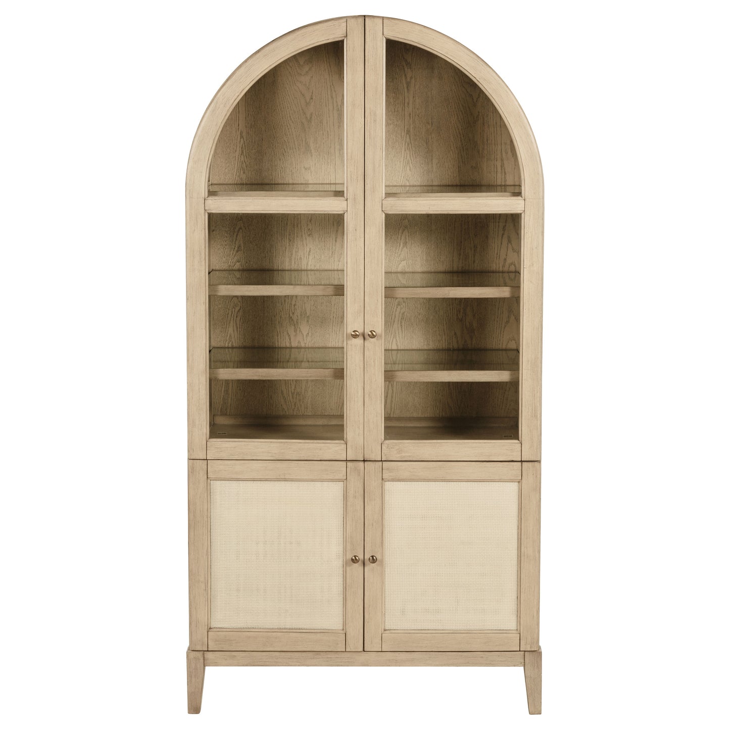 Marbella Vitrine Cabinet with Glass Doors and Cane Storage Beige Oak