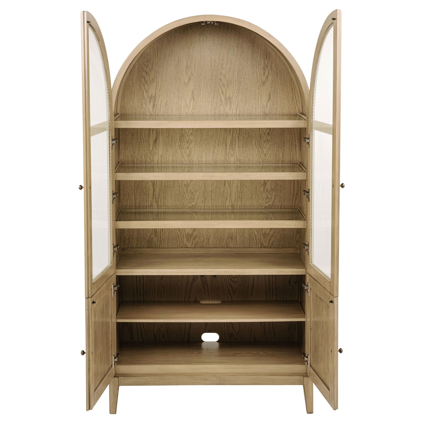 Marbella Vitrine Cabinet with Glass Doors and Cane Storage Beige Oak