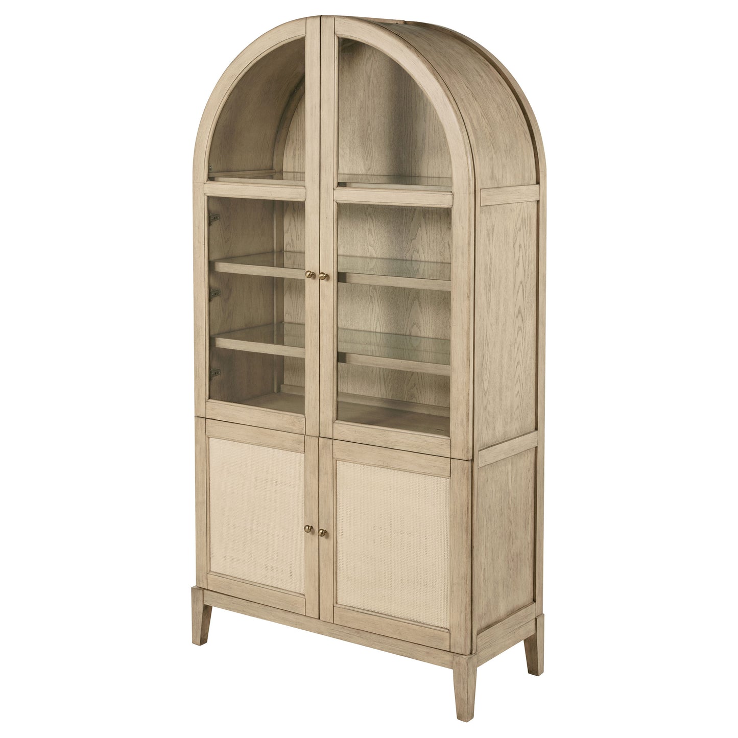 Marbella Vitrine Cabinet with Glass Doors and Cane Storage Beige Oak