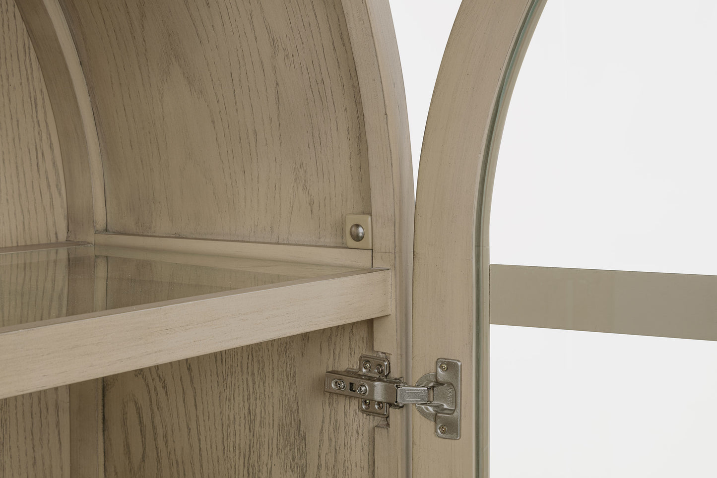 Marbella Vitrine Cabinet with Glass Doors and Cane Storage Beige Oak