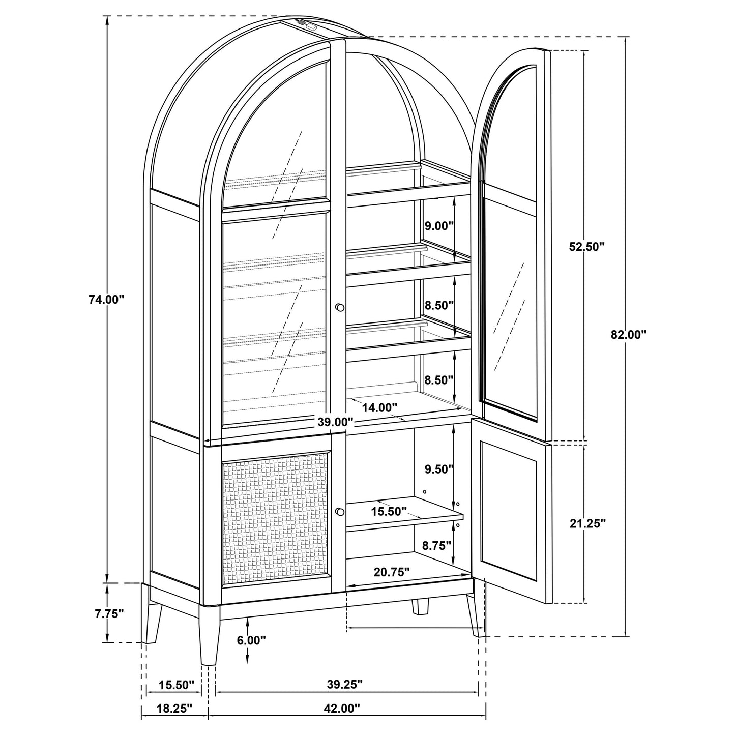 Marbella Vitrine Cabinet with Glass Doors and Cane Storage Beige Oak
