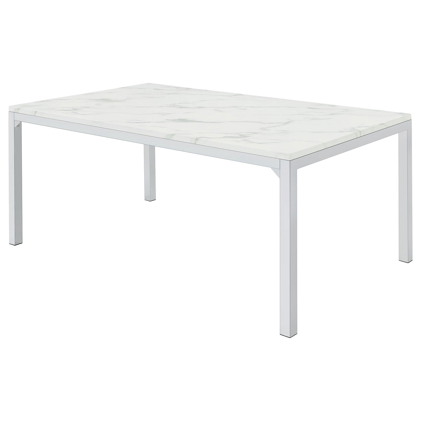 Athena Rectangular 64-Inch Faux Marble Dining Table – Chrome