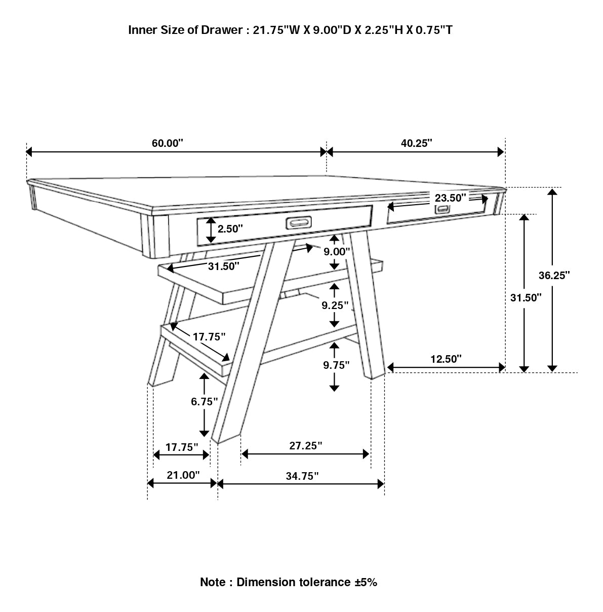 Farren 60” Rectangular Counter Height Dining Table in Walnut