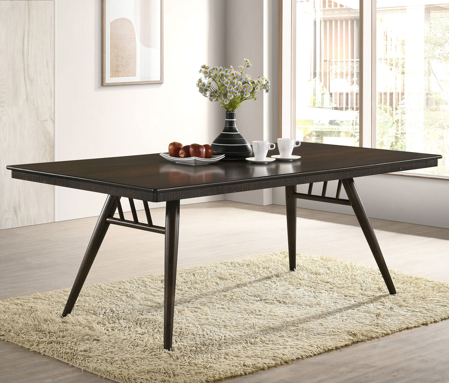 Kessler 80-inch Dark Walnut Mid-Century Modern Dining Table with Fluted Apron