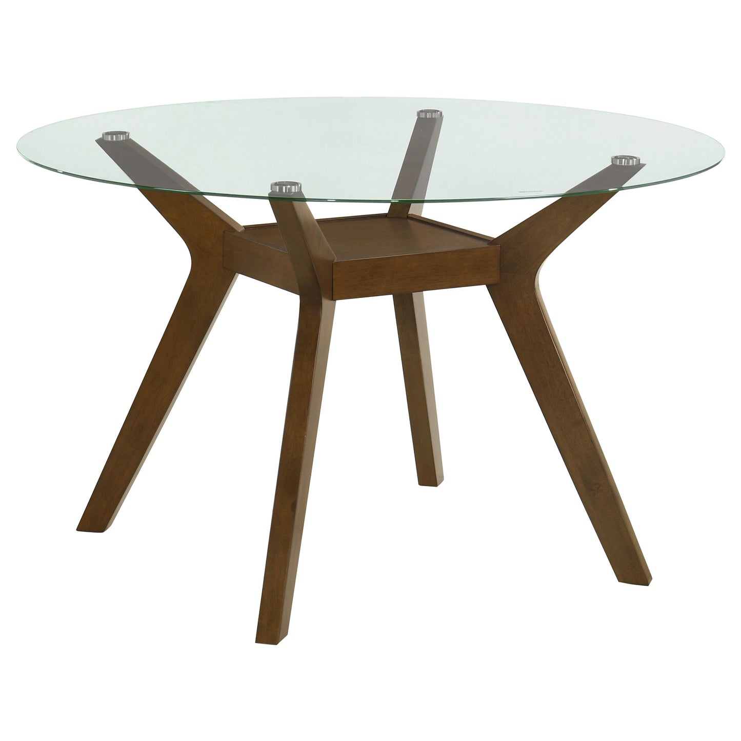 Modern Round Glass Dining Table with Geometric Wood Base