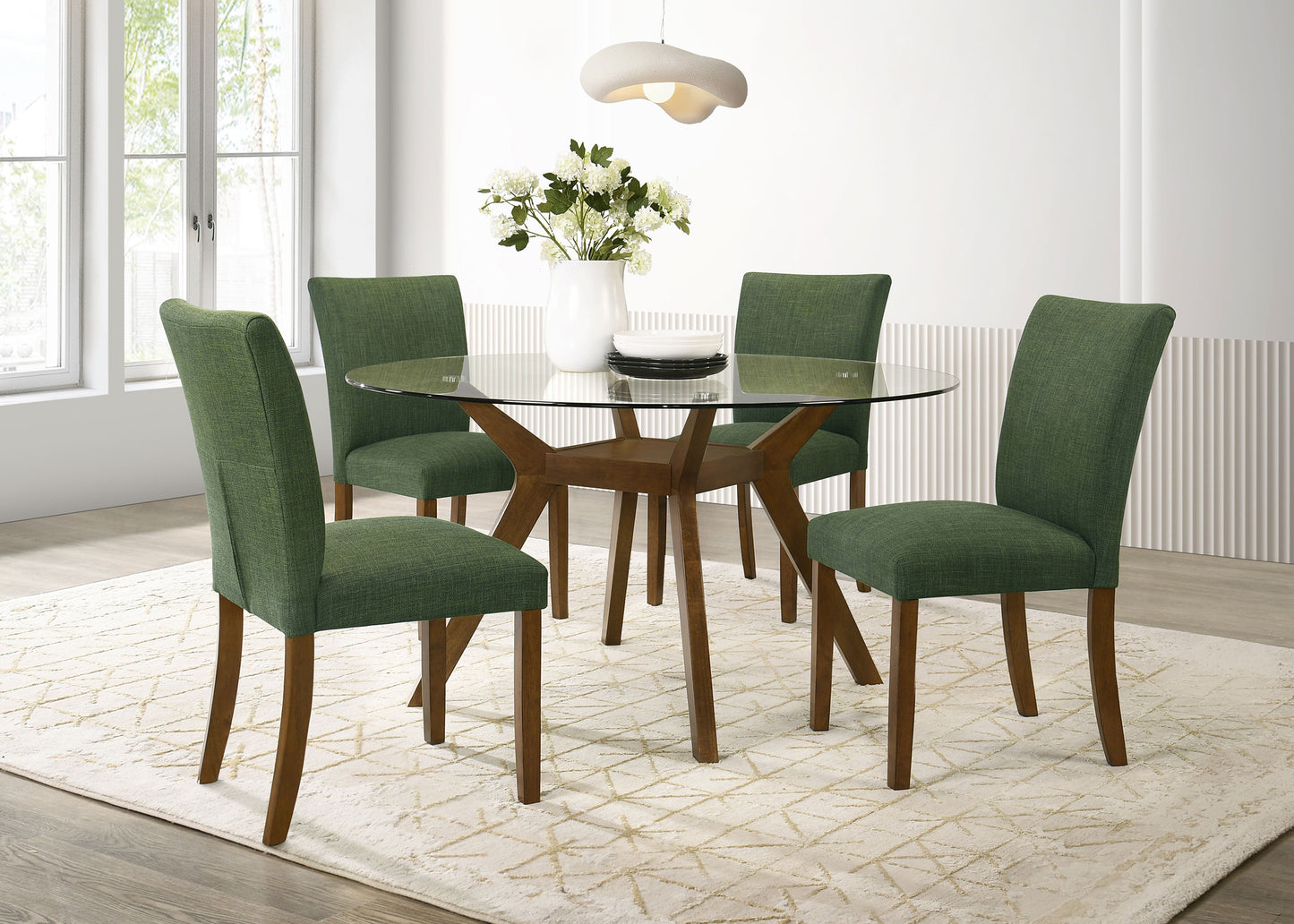 Modern Round Glass Dining Table with Geometric Wood Base