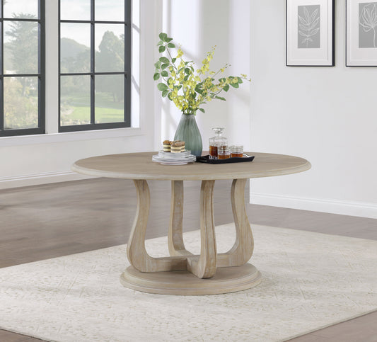 Lorien 60” Round Pedestal Dining Table in White Washed Finish