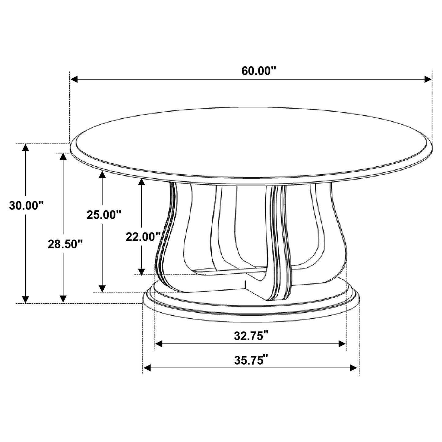 Lorien 60” Round Pedestal Dining Table in White Washed Finish
