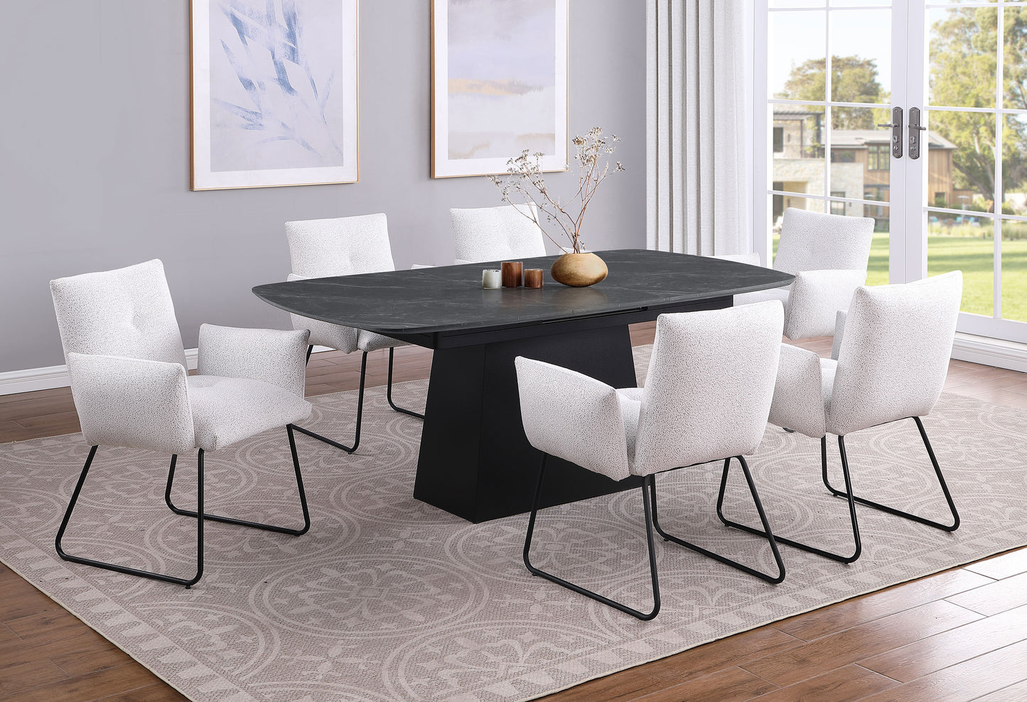 Varese 73” Faux Marble Extension Dining Table – Black