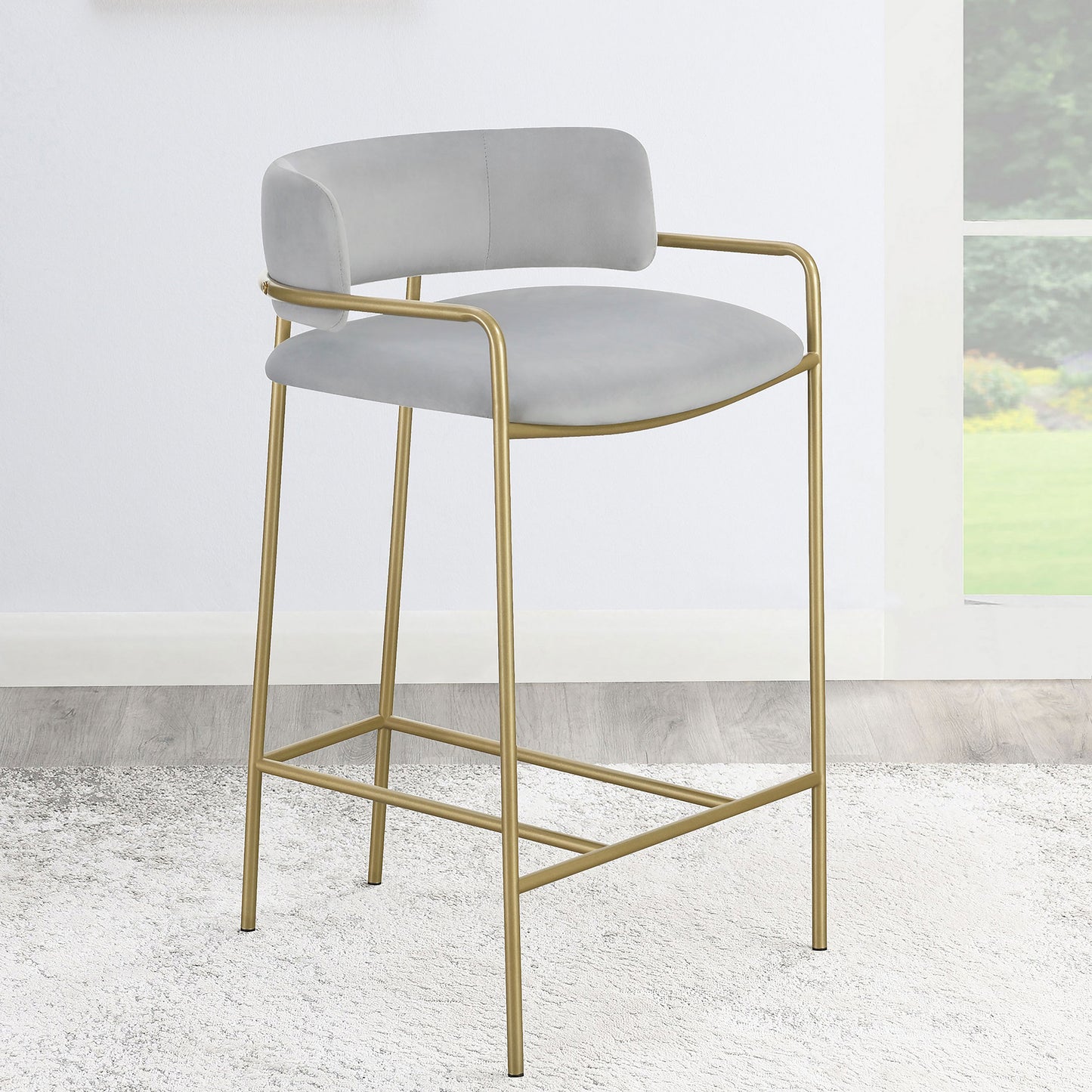 Comstock Low-Back Upholstered Stool – Grey & Gold