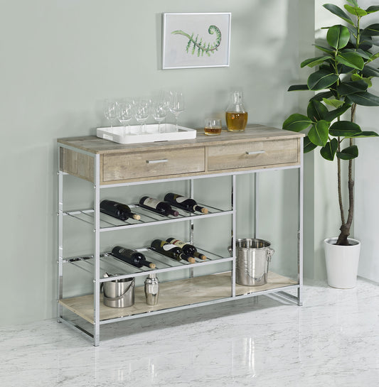 Brixton Vale 2-Drawer Bar Cabinet with Wine Storage Grey Oak