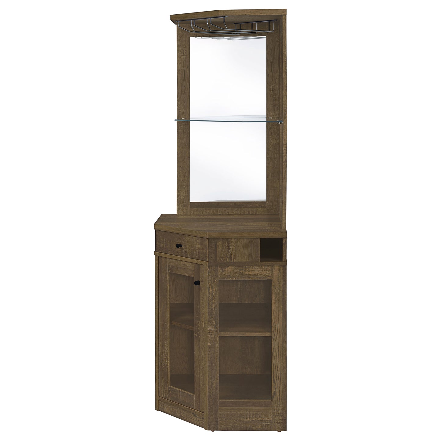 Alviso 1-Drawer Corner Wine Cabinet – Rustic Oak