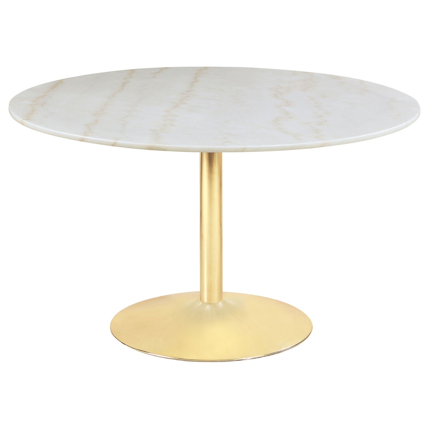 Bellamy 50” Marble Pedestal Dining Table – White & Brass