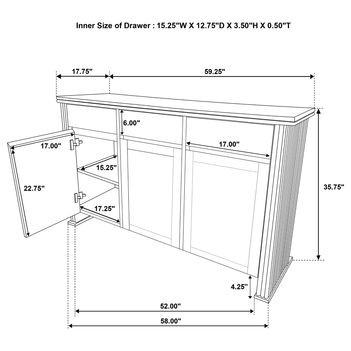 Haven Sideboard de 59" con 3 Puertas – Acabado Rústico Claro