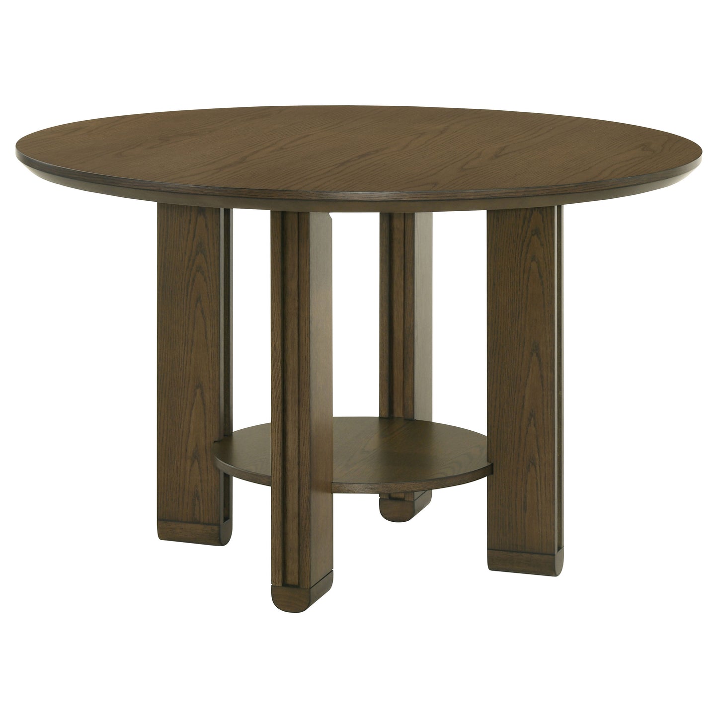 Drexen™ 47” Round Wood Dining Table with Open Shelf in Rich Brown