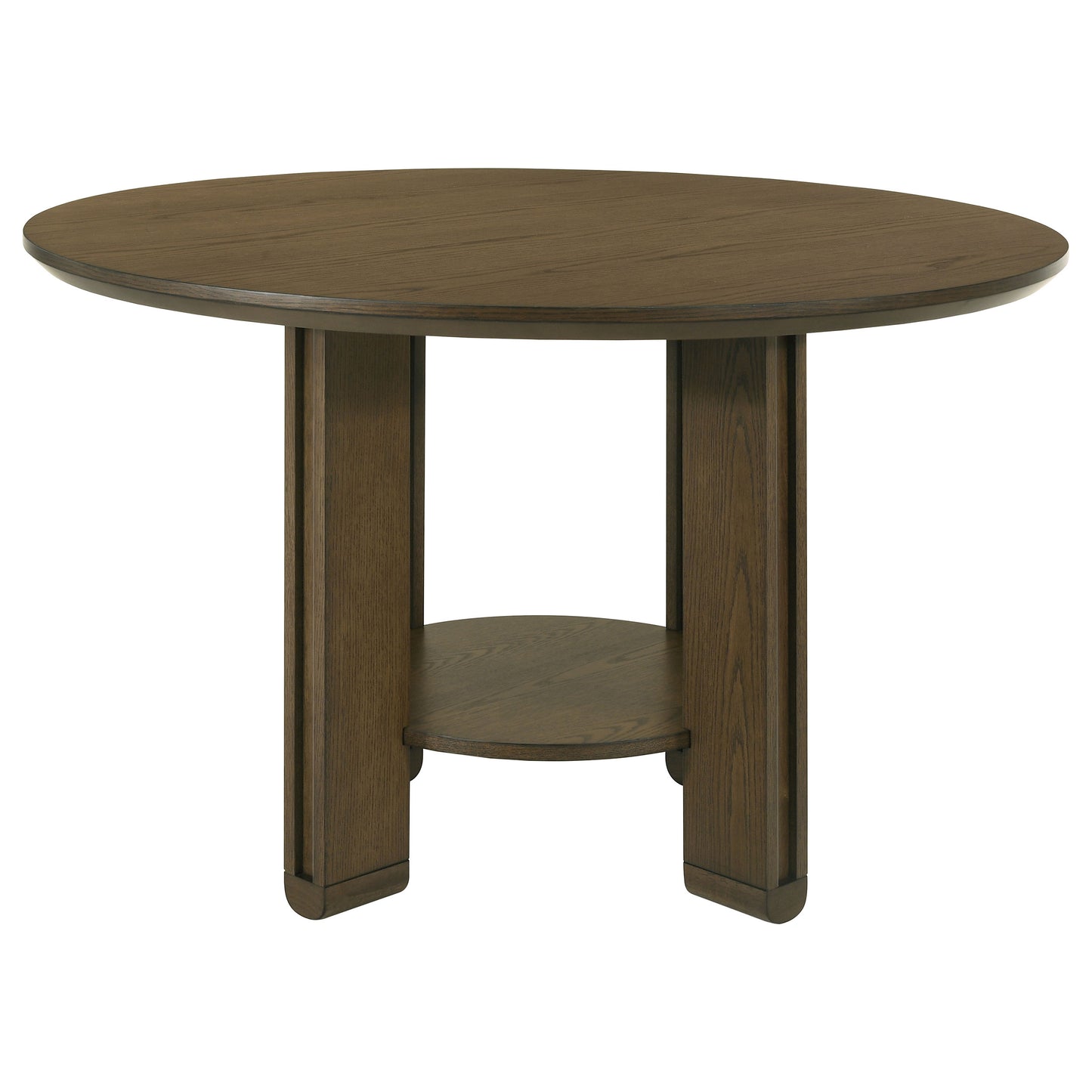 Drexen™ 47” Round Wood Dining Table with Open Shelf in Rich Brown