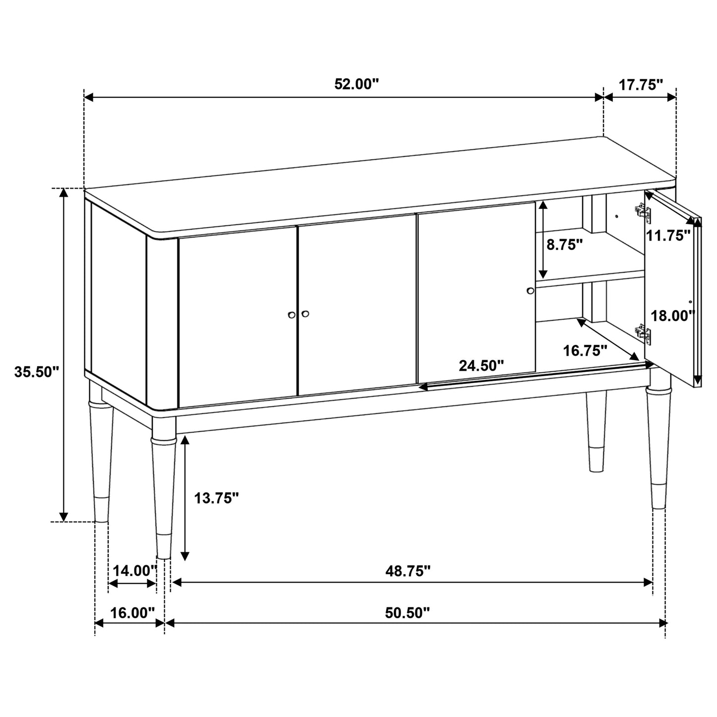 Dawson Dining Sideboard Cabinet with Four Doors Ash Brown Finish