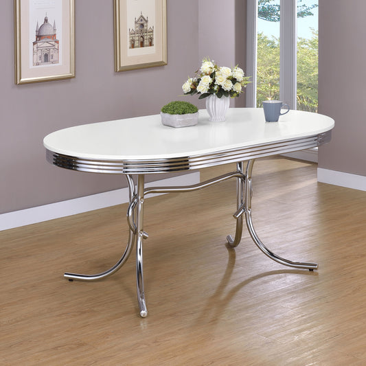 Fenton Retro-Inspired 60" Oval Dining Table – White & Chrome