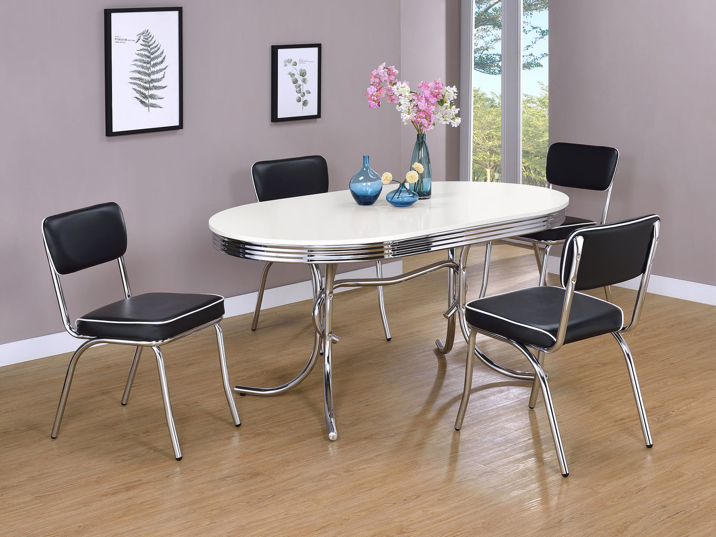 Fenton Retro-Inspired 60" Oval Dining Table – White & Chrome