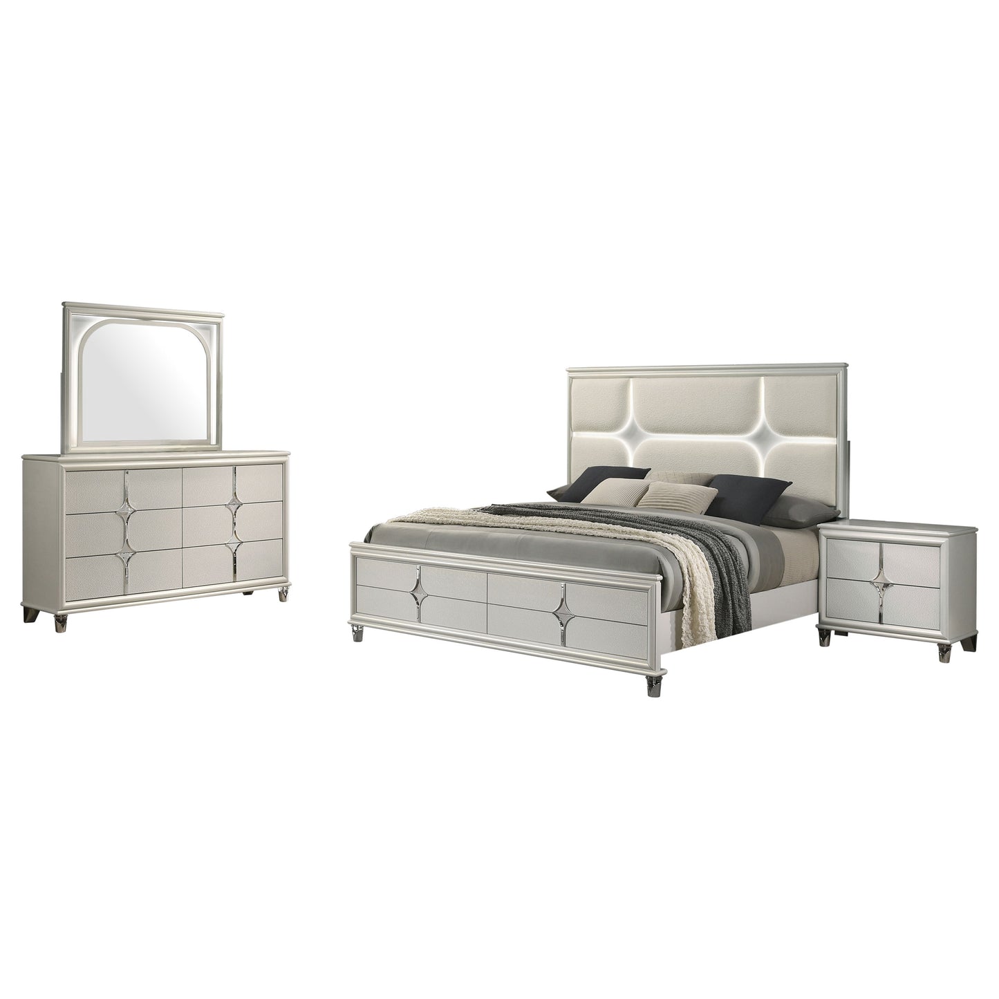 Celestira 4-Piece Queen Bedroom Set Pearl White with LED Accents