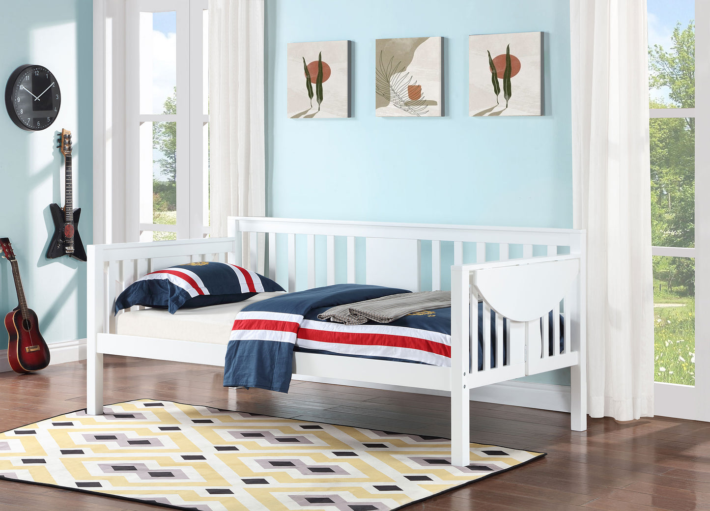 Marivelle Wood Twin Daybed with Drop-Down Tables White