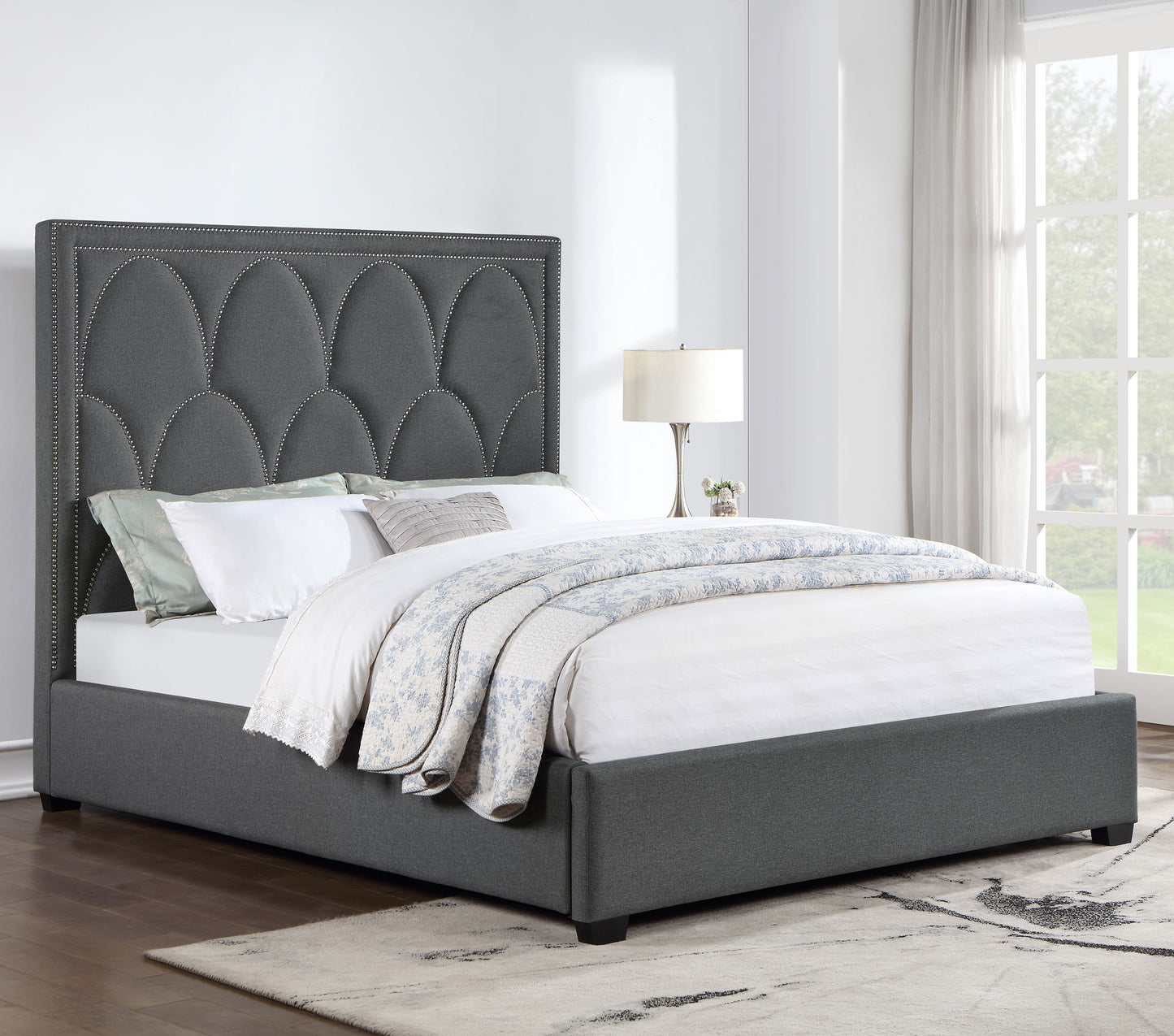 Veloura Upholstered Queen Panel Bed Charcoal