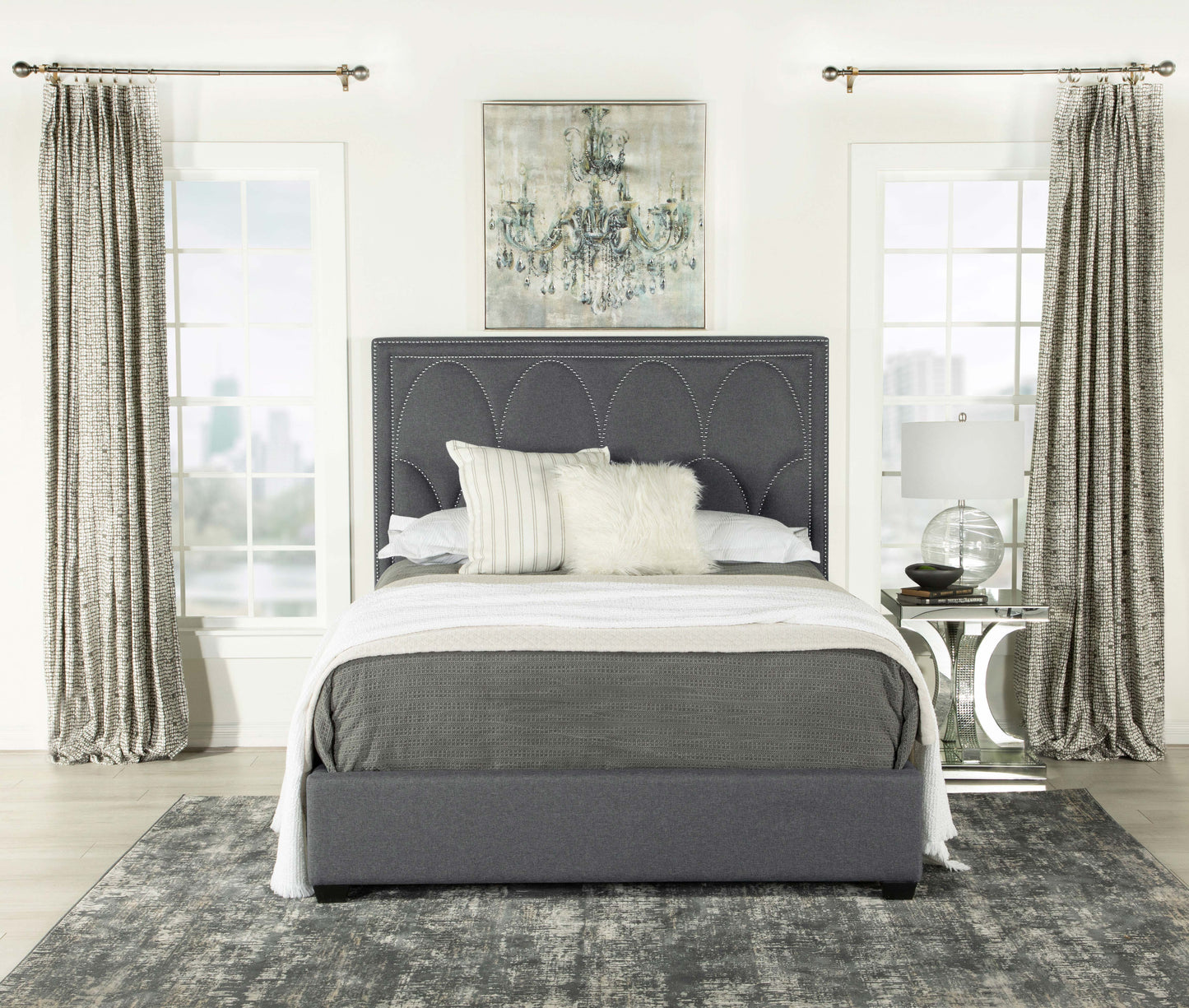 Veloura Upholstered Queen Panel Bed Charcoal