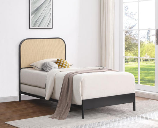 Amherst Full Bed · Metal Frame with Rattan Weave · Black