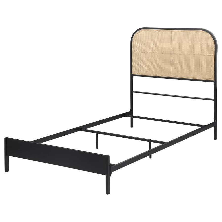 Amherst Full Bed · Metal Frame with Rattan Weave · Black