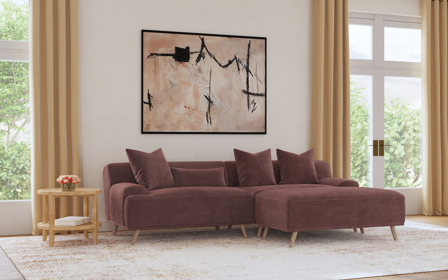 Elizabeth Extra-Long Sofa – Wine Red