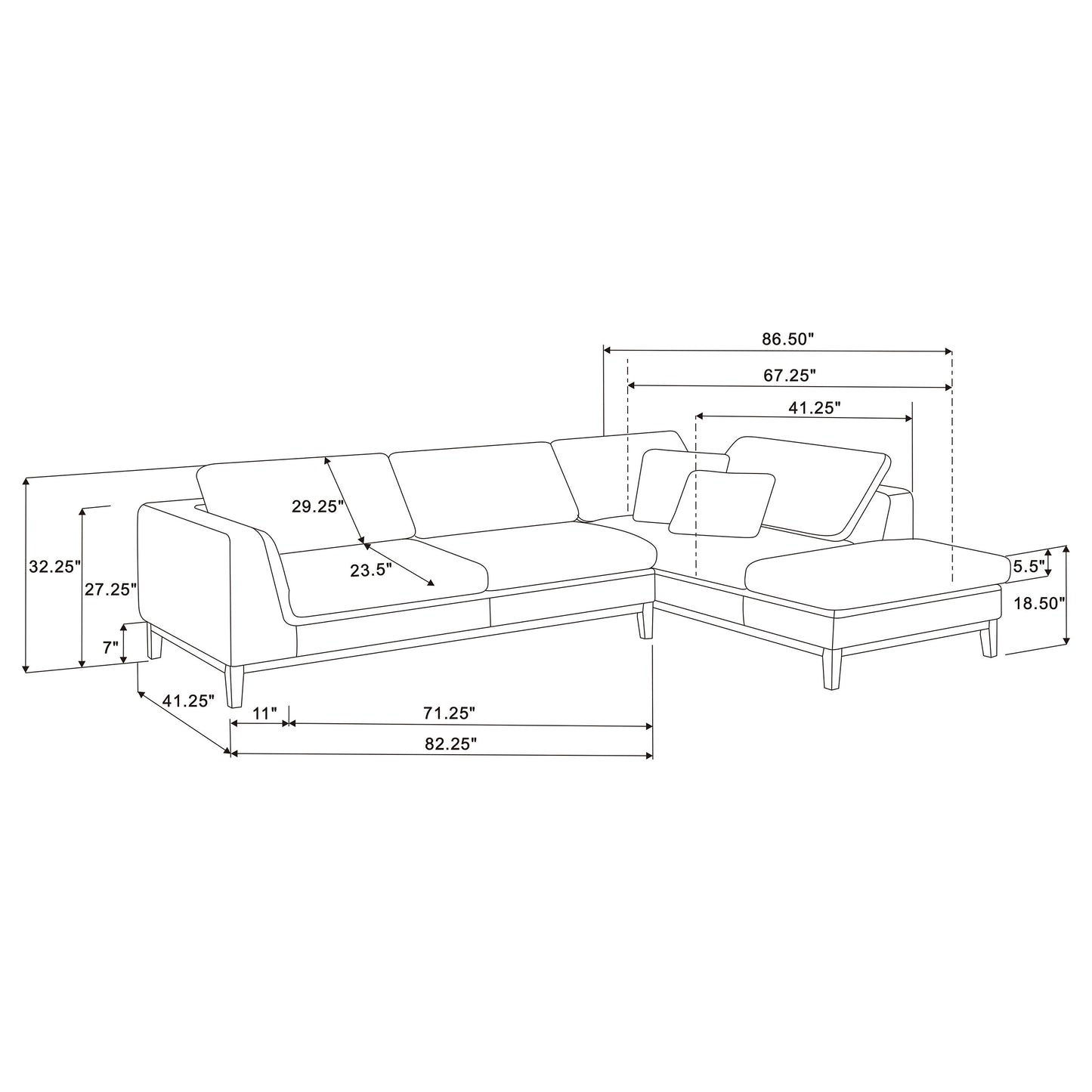 Persia Upholstered Track Arm Sectional Sofa – Grey