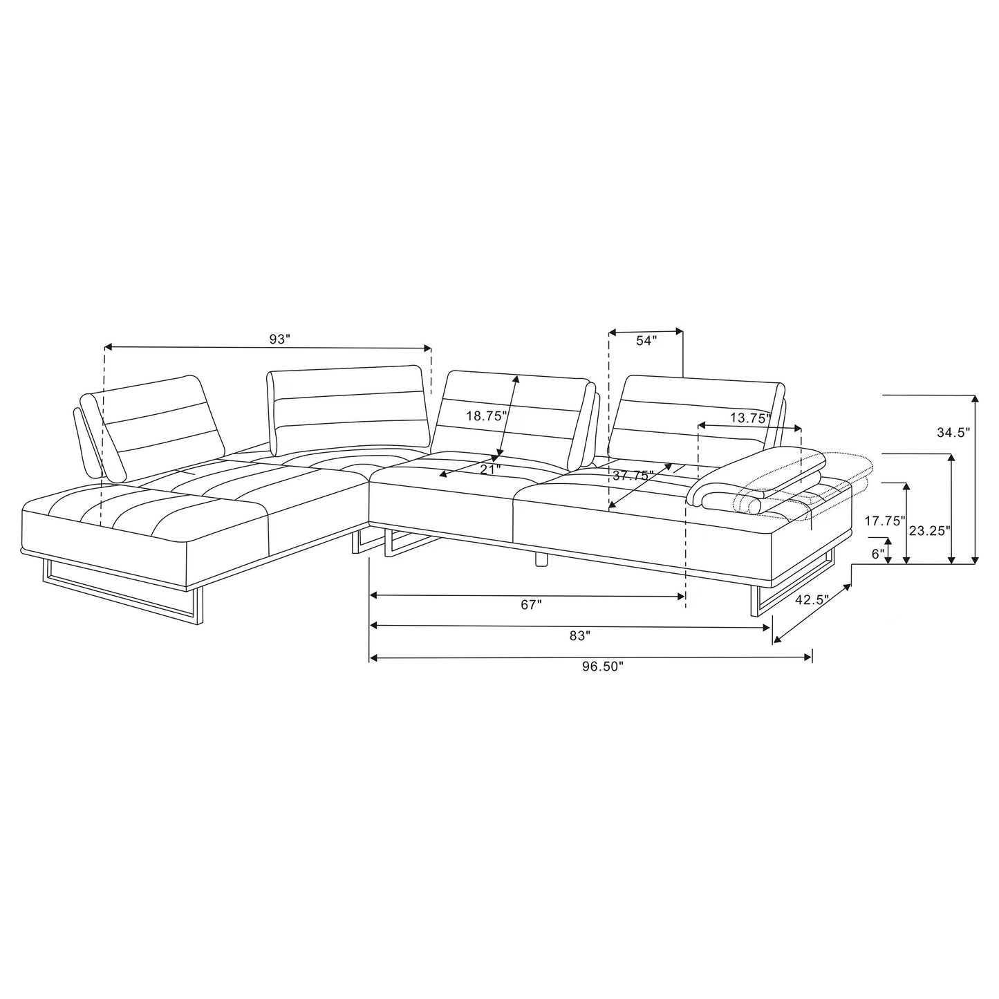 Arden Upholstered Sectional Sofa with Adjustable Back – Taupe