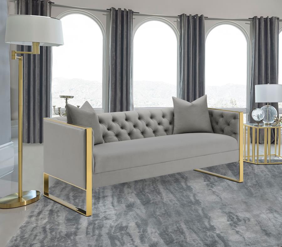 Eastbrook Tufted Velvet Upholstered Sofa in Grey