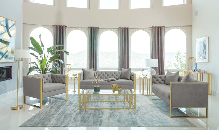 Eastbrook Tufted Velvet Upholstered Sofa in Grey