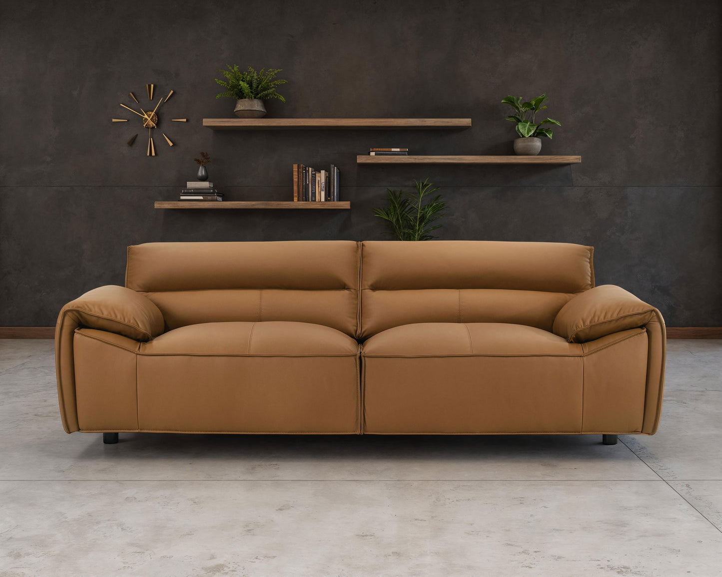 Buxton Italian Modern Leather Sofa – Rich Orange Finish