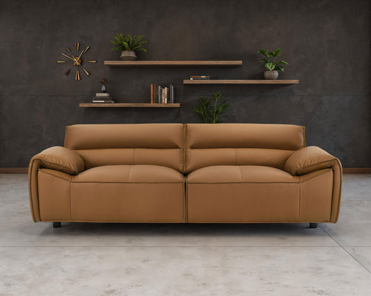 Buxton Italian Modern Leather Sofa – Rich Orange Finish