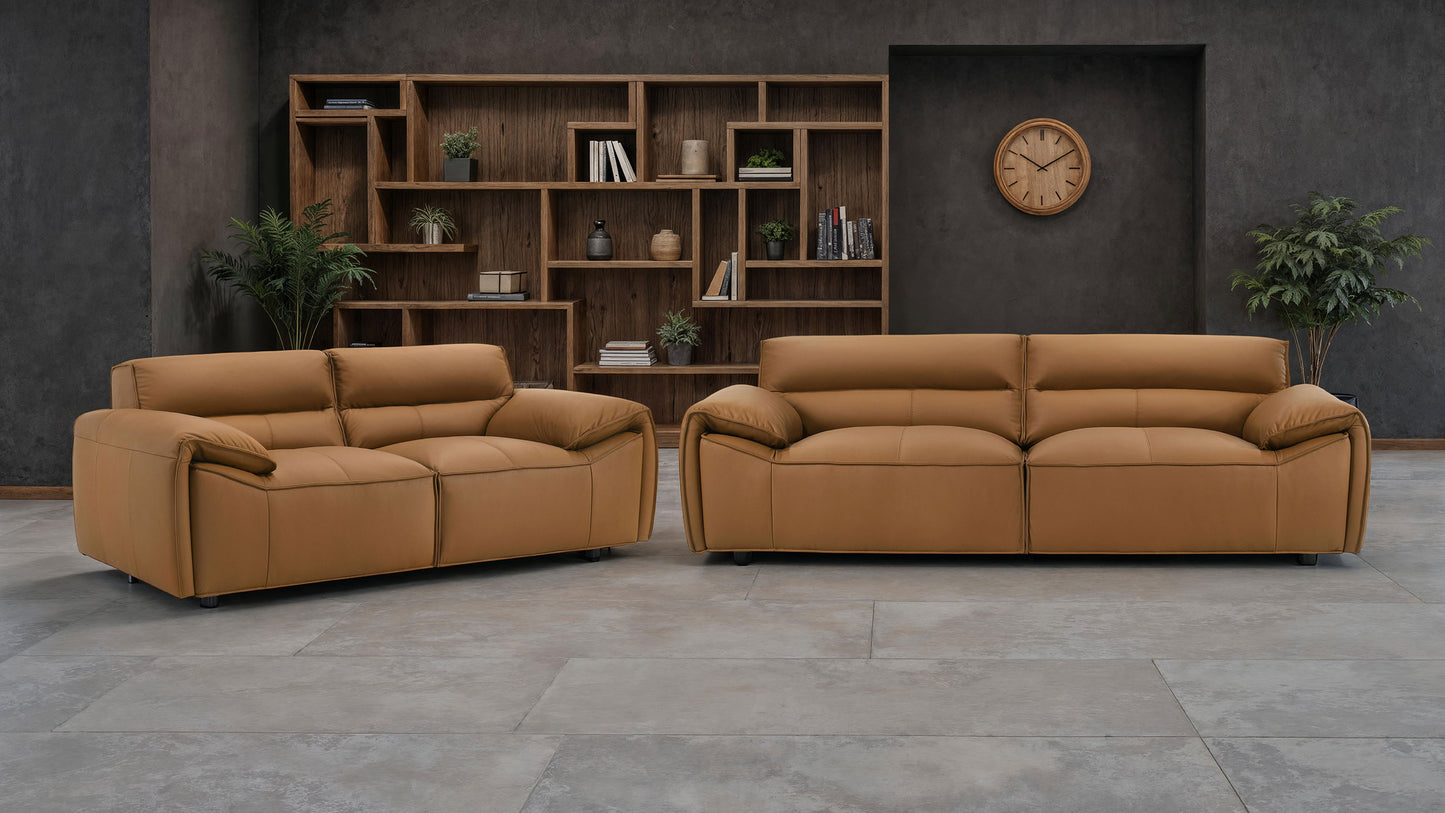 Buxton Italian Modern Leather Sofa – Rich Orange Finish