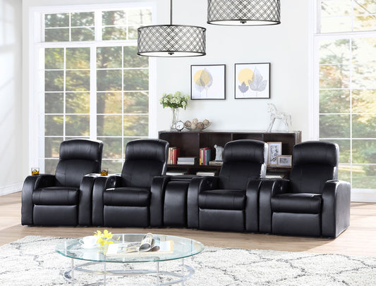 Verona Black 5-Piece Leather Theater Seating