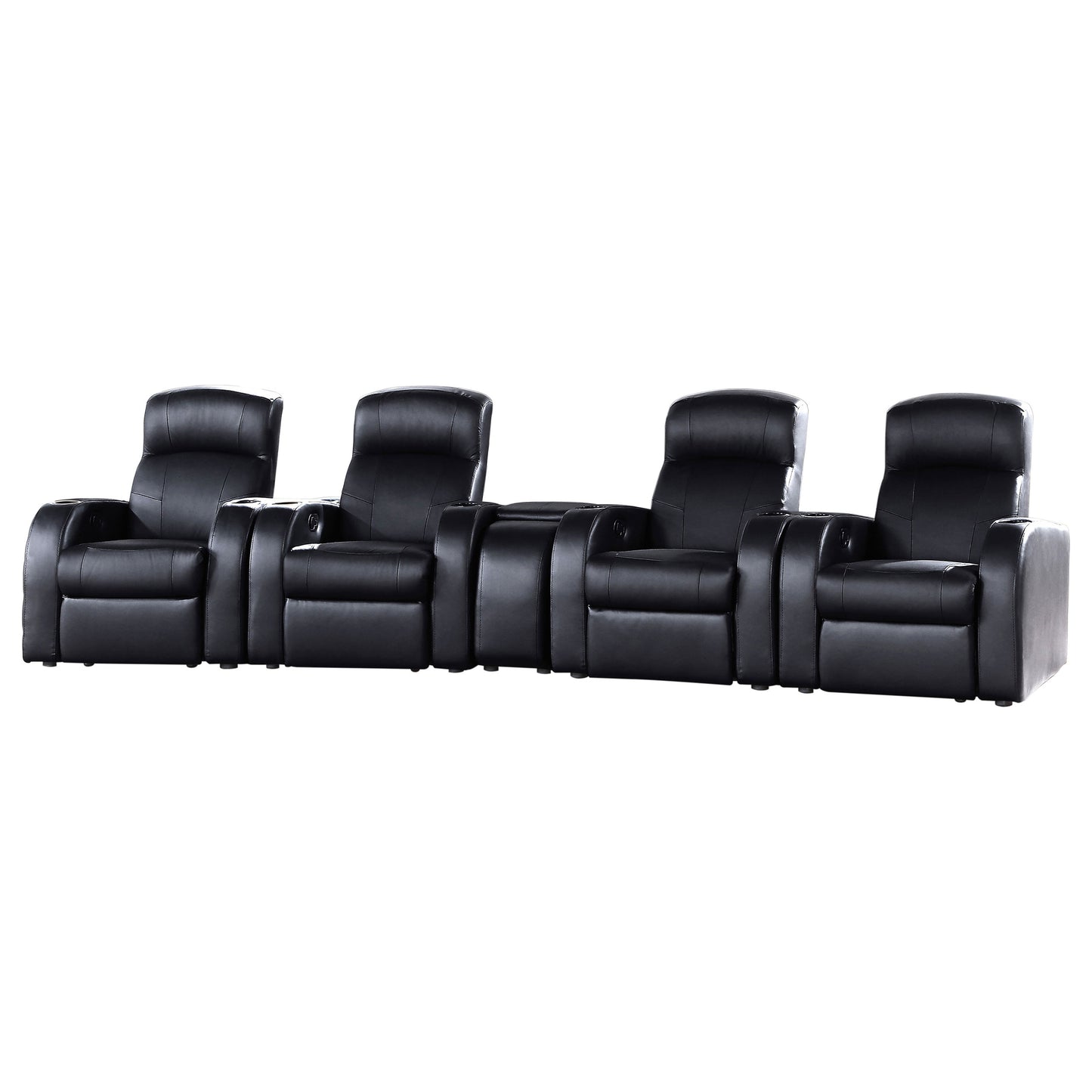 Verona Black 5-Piece Leather Theater Seating