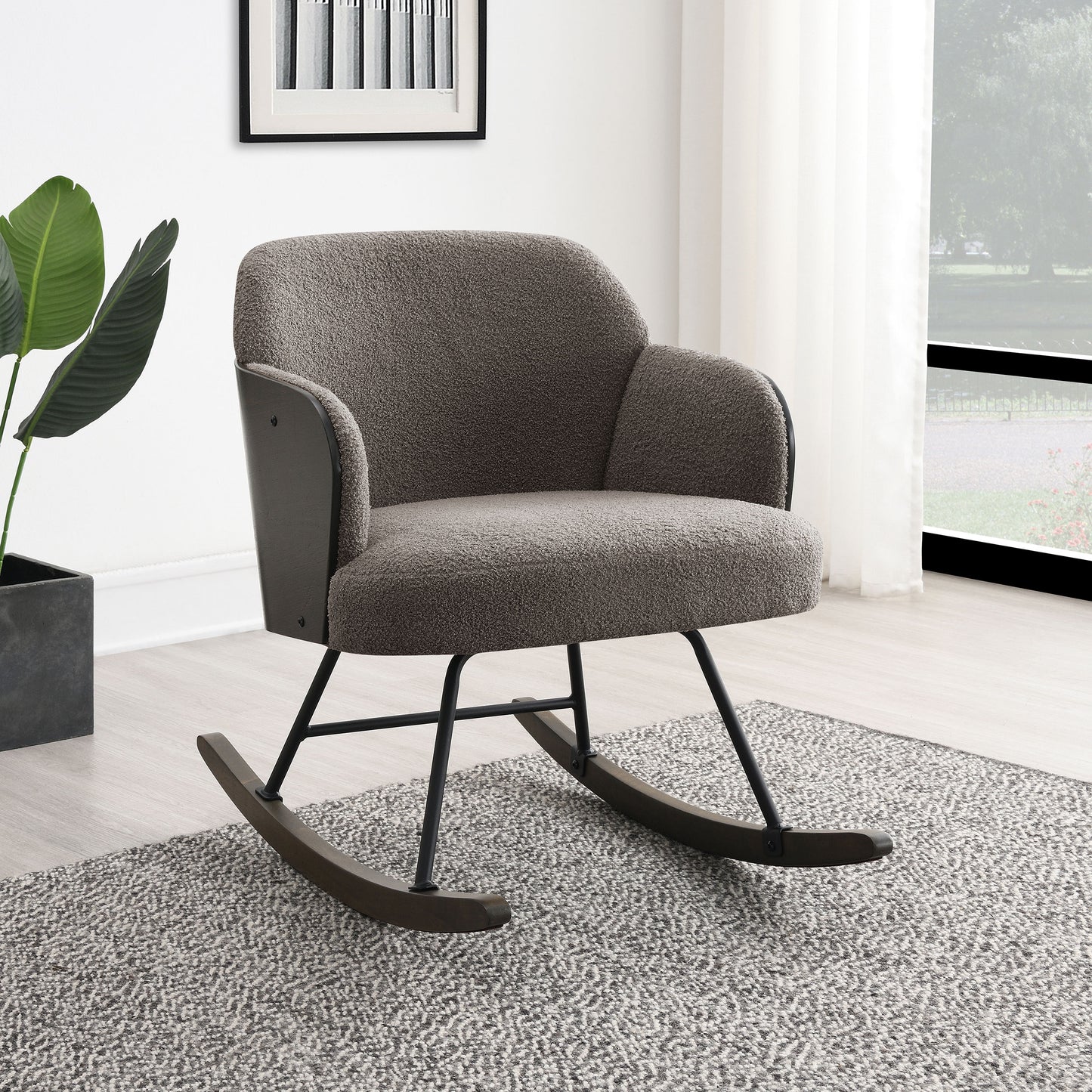 Paige Bouclé Upholstered Mid-Back Rocking Chair – Taupe