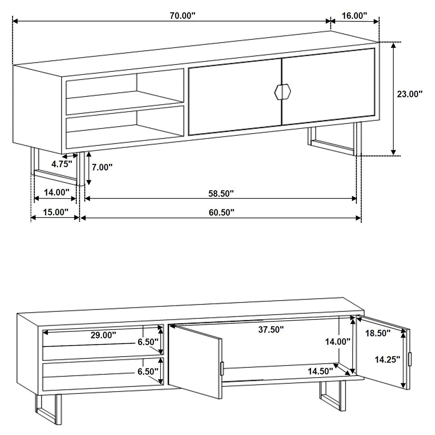 Calderon Charcoal Media Console 70"