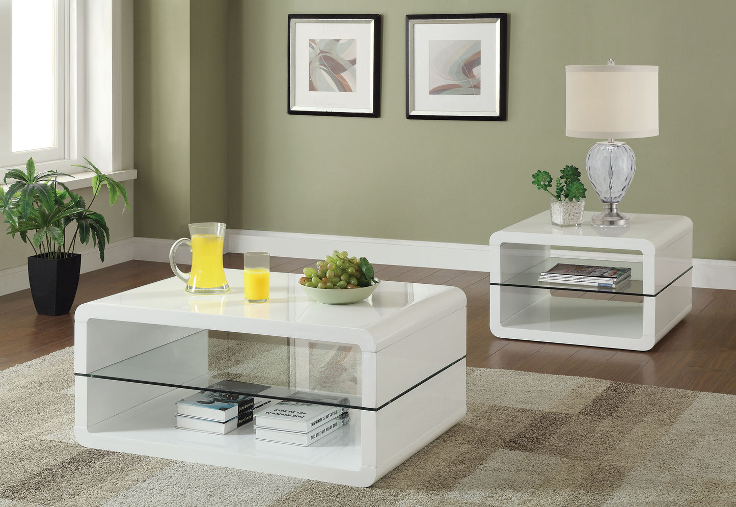 Elana Modern 2-Piece Coffee & End Table Set in White High Gloss