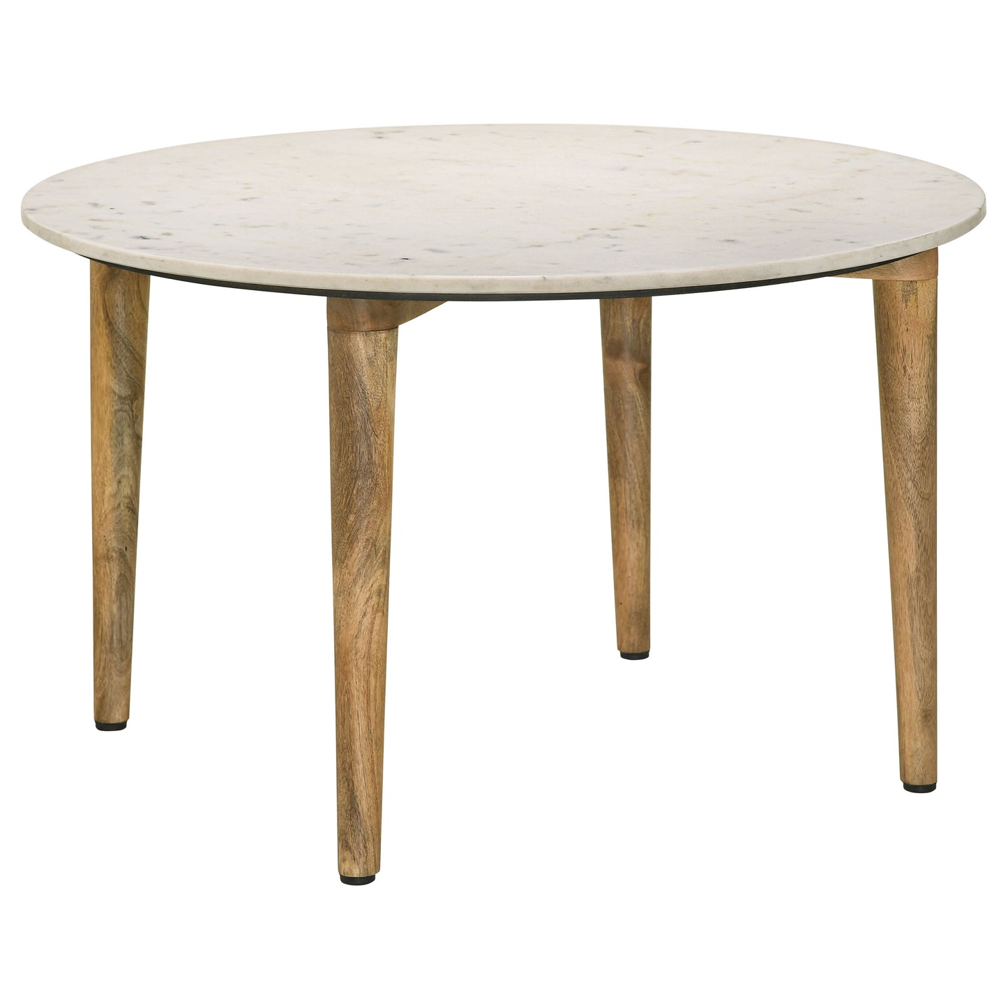 Aldis White Marble Round Coffee Table with Natural Wood Base